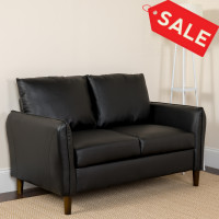Flash Furniture BT-S8373-LV-BK-GG Milton Park Upholstered Plush Pillow Back Loveseat in Black Leather